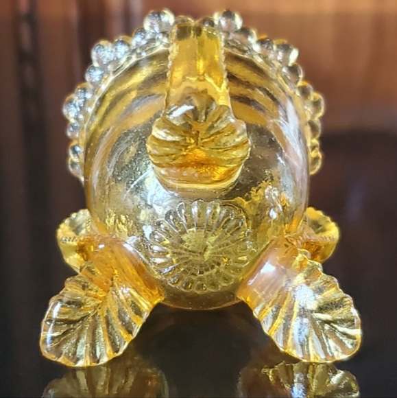 Vntg "Forget Me Not" Yellow / Gold Glass Toothpick Holder by Degenhart - Picture 2 of 7